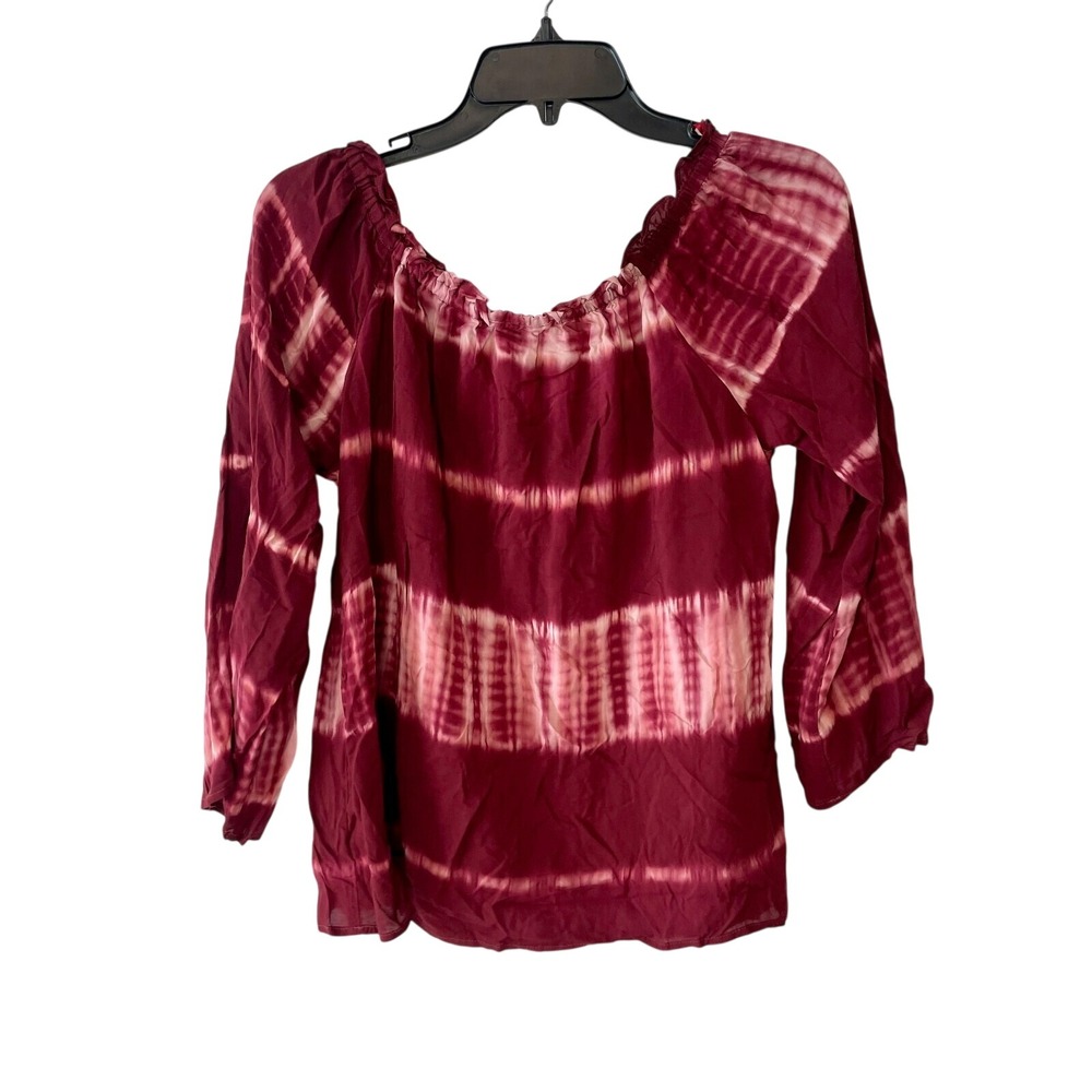 NWT Lovestitch Rioja Off Shoulder Blouse Womens M Burgundy Hippie Tie Dye Top